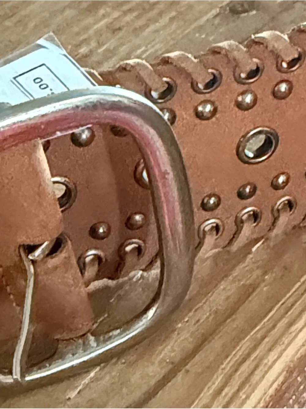 Calvin Klein Jeans Tan Studded Leather Waist Belt with Metal Buckle